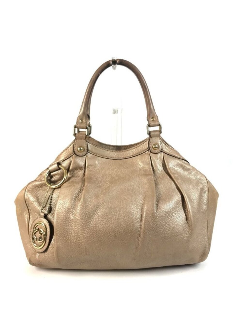 Gucci Shoulder Bag GG Charm Leather Metallic Pink Beige